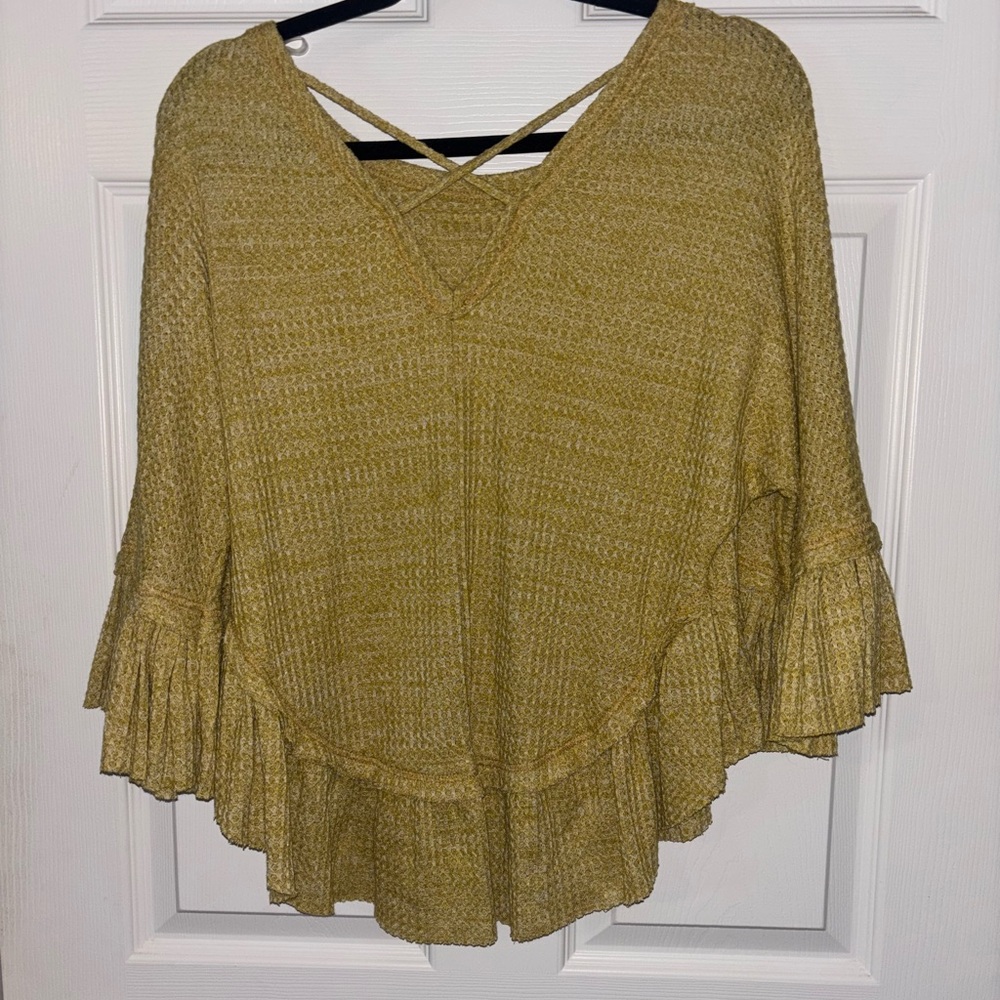 Mustard Yellow Knit Top with Ruffle Sleeves